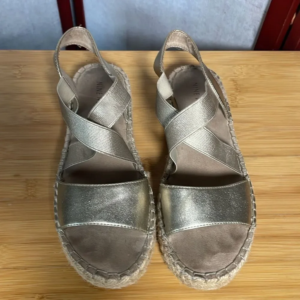 Nine West Gold “Boardwalk” Platform Espadrille Strappy Sandals (Size: 6)